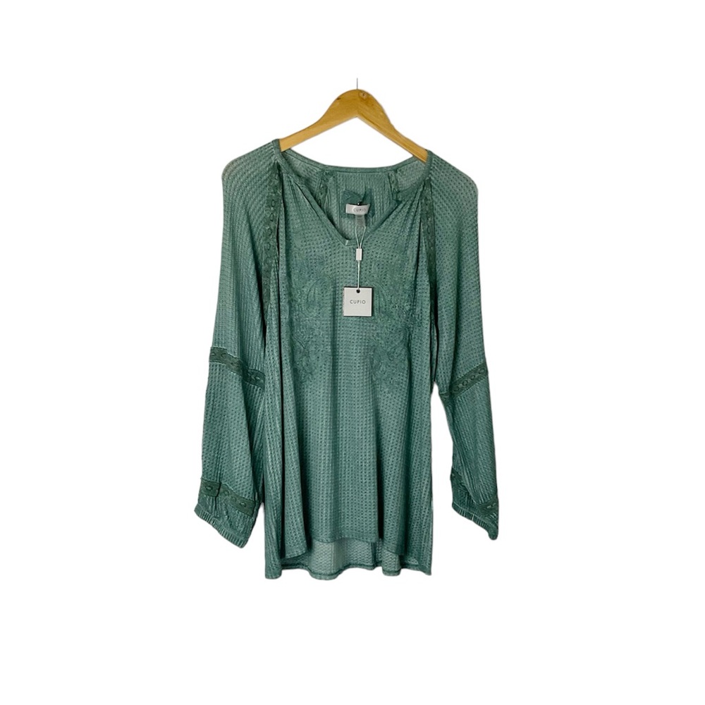 Cupio Mineral Blue Waffle Knit Long Sleeve Top‎ Size Large